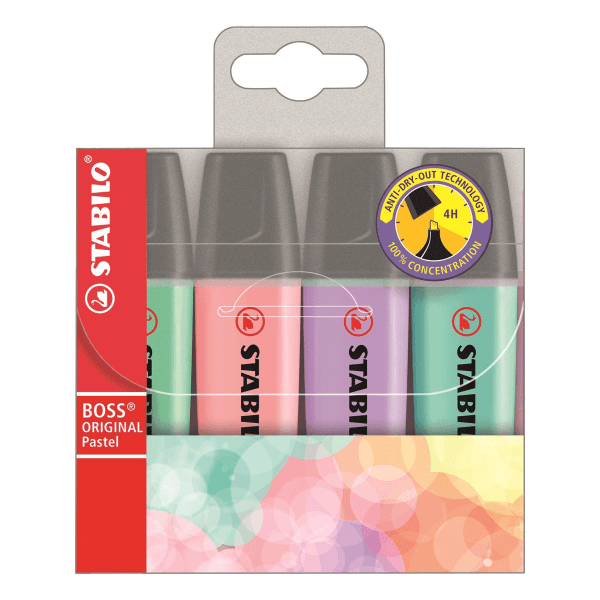 STABILO 4er BOSS Textmarker ORIGINAL Pastel fbg. sort.